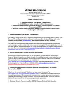 News in Review Periodic Mailing from the South Carolina State Historic Preservation Office (SHPO) Review and Compliance Division January 2015
