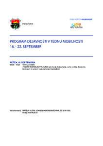 Občina Tolmin  PROGRAM DEJAVNOSTI V TEDNU MOBILNOSTISEPTEMBER  PETEK 18.SEPTEMBRA