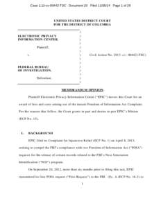 Case 1:13-cv[removed]TSC Document 20 Filed[removed]Page 1 of 28  UNITED STATES DISTRICT COURT FOR THE DISTRICT OF COLUMBIA ) )