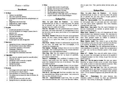 Fiasco ~ tables Basculement 1. Grabuge 1. Violence incontrôlable 2. Une course-poursuite effrénée 3. Un dangereux animal (peut-être métaphorique) est