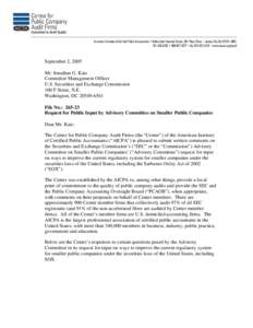 September 2, 2005 Mr. Jonathan G. Katz Committee Management Officer U.S. Securities and Exchange Commission 100 F Street, N.E. Washington, DC[removed]