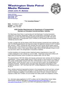 Washington State Patrol Media Release Chief John R. Batiste Captain Jeff DeVere Government and Media Relations[removed] – office