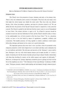 INTER-RELIGIOUS DIALOGUE SPECIAL REFERENCE TO HINDU-CHRISTIAN DIALOGUE IN INDIAN CONTEXT INTRODUCTION