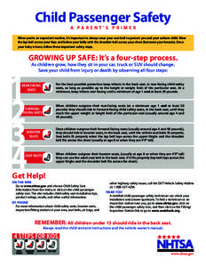 Child Passenger Safety A P arent ’ s pri m er When you’re an expectant mother, it’s important to always wear your seat belt to protect you and your unborn child. Wear the lap belt across your hips and below your be