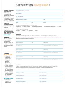 [ APPLICATION COVER PAGE ] Mail your complete application to: 2015 Foster G. McGaw Prize