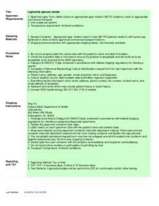 Title  Legionella species isolate Specimen Requirements