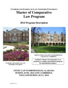 CUMBERLAND SCHOOL OF LAW, SAMFORD UNIVERSITY  Master of Comparative Law Program 2014 Program Description
