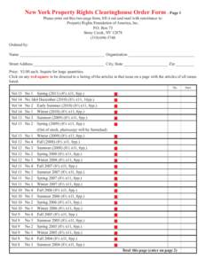 New York Property Rights Clearinghouse Order Form - Page 1 Please print out this two-page form, fill it out and mail with remittance to: Property Rights Foundation of America, Inc. P.O. Box 75 Stony Creek, NY)