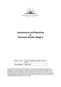 Assessment and Reporting in Business Studies Stage 6