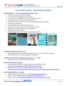 Page 1 of 2  Career Resources – Information Studies Selected Books – Career Descriptions (Section 4.26)  