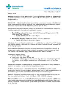 Measles case in Edmonton Zone prompts alert to potential exposures