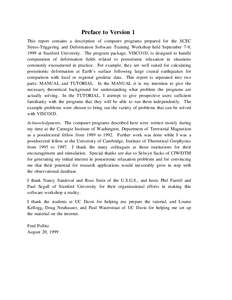 Preface to Version 1 This report contains a description of computer programs prepared for the SCEC Stress-Triggering and Deformation Software Training Workshop held September 7-9, 1999 at Stanford University. The program