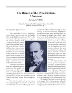 Debs: Statement on the 1912 Election [Nov. 16, The Results of the 1912 Election: A Statement.