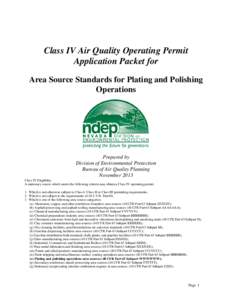 Class IV Air Quality Operating Permit Application Packet for Area Source Standards for Plating and Polishing Operations  Prepared by