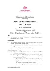 Statement of Principles concerning ACUTE STRESS DISORDER No. 41 of 2014 for the purposes of the