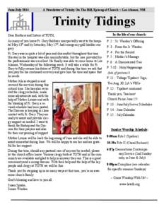 June/July[removed]A Newsletter of Trinity On The Hill, Episcopal Church :: Los Alamos, NM Trinity Tidings Dear Brothers and Sisters of TOTH,