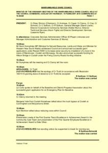 WARRUMBUNGLE SHIRE COUNCIL MINUTES OF THE ORDINARY MEETING OF THE WARRUMBUNGLE SHIRE COUNCIL HELD AT THE COUNCIL CHAMBERS, COOLAH ON THURSDAY, 19 FEBRUARY 2015 COMMENCING AT 10.00AM PAGE 1