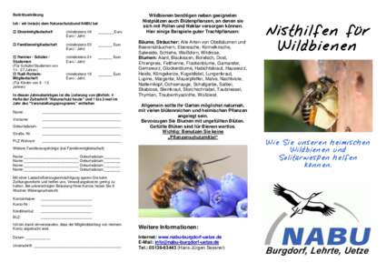 Beitrittserklärung Ich / wir trete(n) dem Naturschutzbund NABU bei  Einzelmitgliedschaft (mindestens 48 Euro / Jahr)