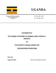 UGADA Permanent Mission of Uganda To the United ations ew York  Tel : ([removed] – 0110