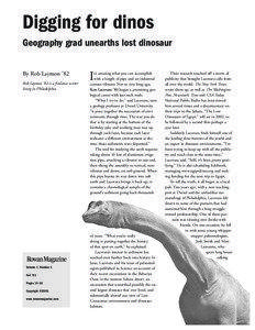 Digging for dinos Geography grad unearths lost dinosaur By Rob Laymon ’82