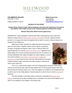 FOR IMMEDIATE RELEASE November 13, 2012 Media Contact Only: Lynn Rossotti[removed]