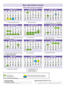 River Oak Charter SchoolSchool Calendar August 2014 September 2014