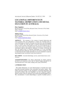 Australasian Journal of Regional Studies, Vol.20, No.1, LOCATIONAL DIFFERENCES IN MATERIAL DEPRIVATION AND SOCIAL