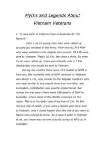 Myths and Legends About Vietnam Veterans 1. “It was safer in Vietnam than in Australia for the Nashos” Only 1-in-16 young men who were called up actually got enlisted in the Army. From the 63,745 NSM