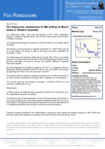 Fox Resources commences $1.8M drilling at Mount Oscar in Western Australia