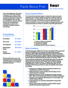 Facts About First Strong Capital Position First Financial has sufficient capital to endure the current economic conditions and is ready to benefit as economic conditions improve. As shown below, as of December 31, 2014, 