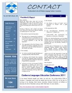CONTACT The Newsletter for the ACT Modern Language Teachers’ Association T h e A C T ML TA W or k s 4 U !  November