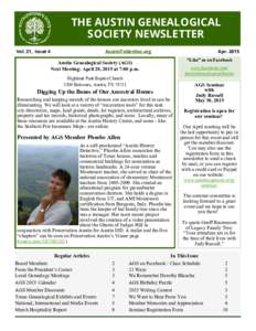 THE THEAUSTIN AUSTIN GENEALOGICAL GENEALOGICAL SOCIETY NEWSLETTER NEWSLETTER