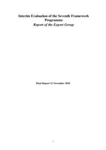 Interim Evaluation of the Seventh Framework Programme Report of the Expert Group Final Report 12 November 2010