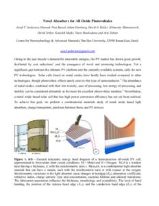 Novel Absorbers for All Oxide Photovoltaics Assaf Y. Anderson, Hannah-Noa Barad, Adam Ginsburg, David A. Keller, Klimentiy Shimanovich, David Sriker, Koushik Majhi, Yaniv Bouhadana and Arie Zaban Center for Nanotechnolog