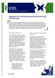 Identification / Consortium for the Barcode of Life / Smithsonian Institution / DNA barcoding / Biodiversity / Barcode / Species / International Article Number / Cryptic species complex / Biology / Taxonomy / Science