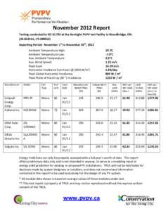 November 2012 Report Testing conducted to IEC[removed]at the Kortright PVPV test facility in Woodbridge, ON[removed],-[removed]Reporting Period: November 1st to November 30th, 2012 Ambient Temperature High: Ambient Te