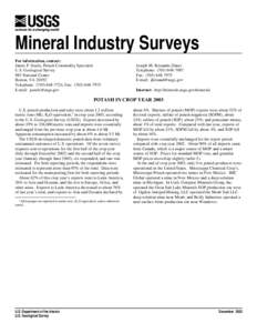 Mineral Industry Surveys For information, contact: James P. Searls, Potash Commodity Specialist U.S. Geological Survey 983 National Center Reston, VA 20192