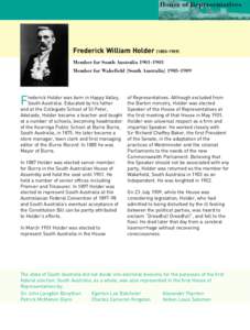 South Australia / Politics of Australia / Frederick Holder / Burra /  South Australia / Burra Record / Lee Batchelor / Division of South Australia / Members of the Australian House of Representatives / Premiers of South Australia / States and territories of Australia