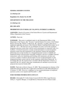 Unlawful Internet Gambling Enforcement Act / Gambling / Online gambling / Government / Public comment / Entertainment / Clearing / Poker Players Alliance / Notice of proposed rulemaking / United States administrative law / Poker / 109th United States Congress