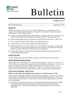 Bulletin NUMBER: [removed]TO: Freddie Mac Sellers September 14, 2012