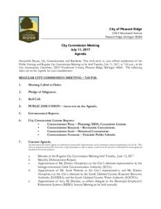 City of Pleasant RidgeWoodward Avenue Pleasant Ridge, MichiganCity Commission Meeting July 11, 2017