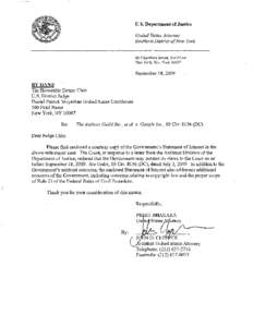 Authors Guild Inc., et al. v. Google Inc.: Cover Letter