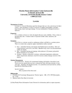 Florida Poison Information Center/Jacksonville At Shands Jacksonville University of Florida Health Science Center[removed]Lewisite Mechanism of Action