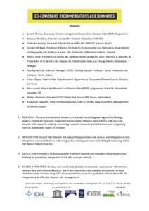 Disasters • Jane E. Rovins, Executive Director, Integrated Research on Disaster Risk (IRDR) Programme  •