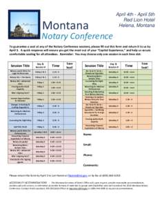 Montana  April 4th - April 5th Red Lion Hotel Helena, Montana