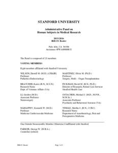 STANFORD UNIVERSITY Administrative Panel on Human Subjects in Medical ResearchIRB #5: Roster Palo Alto, CA 94306