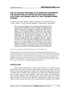 PEER-REVIEWED ARTICLE  bioresources.com USE OF COCONUT BAGASSE AS ALTERNATIVE ADSORBENT FOR SEPARATION OF COPPER (II) IONS FROM AQUEOUS