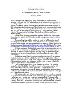 DEFINING COMPLEXITY A Commentary to a paper by Charles H. Bennett By Mark Perakh This is a commentary to an article by Charles H. Bennett, titled “How to Define Complexity in Physics And Why” which is found in the an