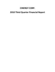 CINERGY CORP[removed]Third Quarter Financial Report INDEX  CINERGY CORP.