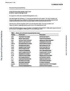 Published January 17, 2006  CORRECTION <dochea>Crtin/d<ocp>Cretins/doc<>i:10.84/jem25706c</doi>vl23 <sue>i/  The Journal of Experimental Medicine